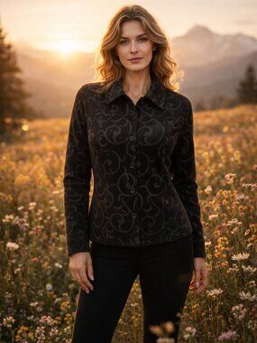 Croft & Barrow Black Raised Print Patterned Jacket. Size L